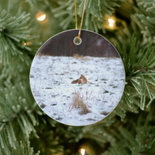 Fox in the Snow Ceramic Tree Decoration