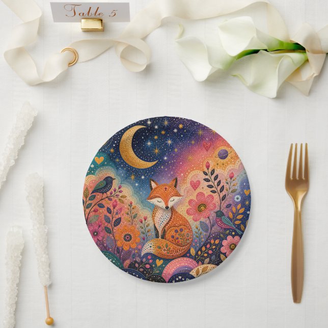 Fox in the Star Garden Paper Plate (Wedding)