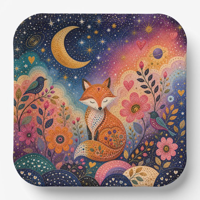 Fox in the Star Garden Paper Plate (Front)