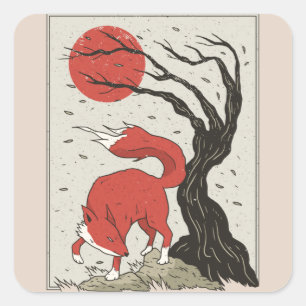 Fox Japanese Art Square Sticker
