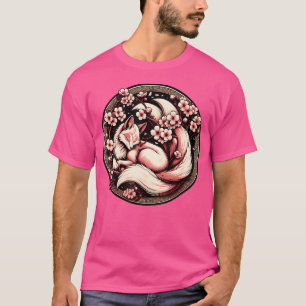 Fox Japanese Nine Tailed Fox Cherry Blossom Flower T-Shirt