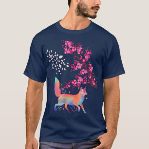 Fox Japanesecherry blossoms Flower Vintage Gifts  T-Shirt
