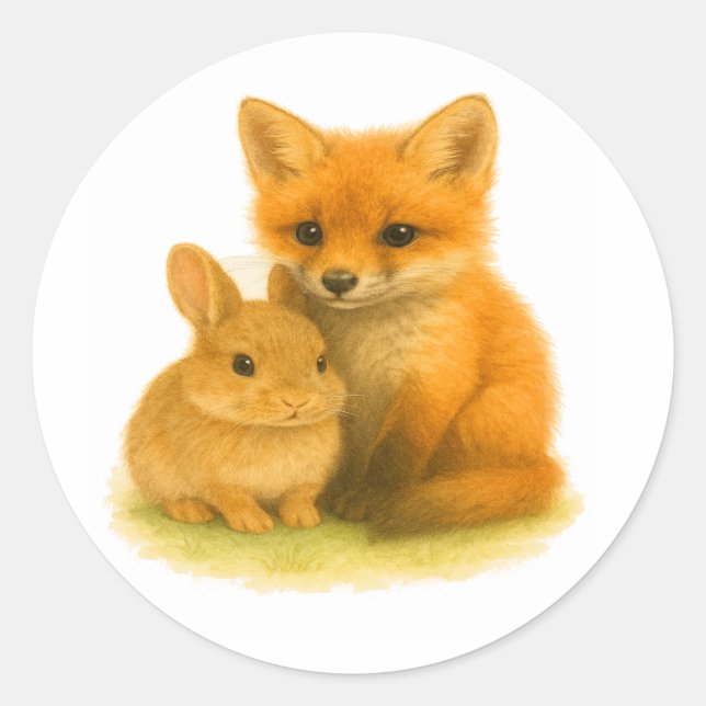 Fox Kit & Bunny Buddies Classic Round Sticker (Front)