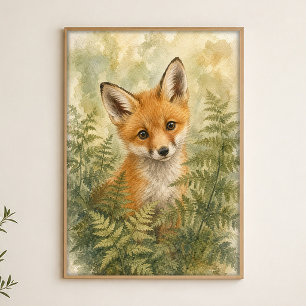 Fox Kit Watercolour Whimsical Art Poster
