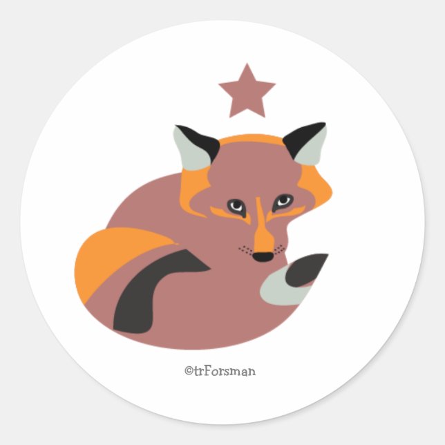 Fox kit with Christmas star sticker.v2 Classic Round Sticker (Front)