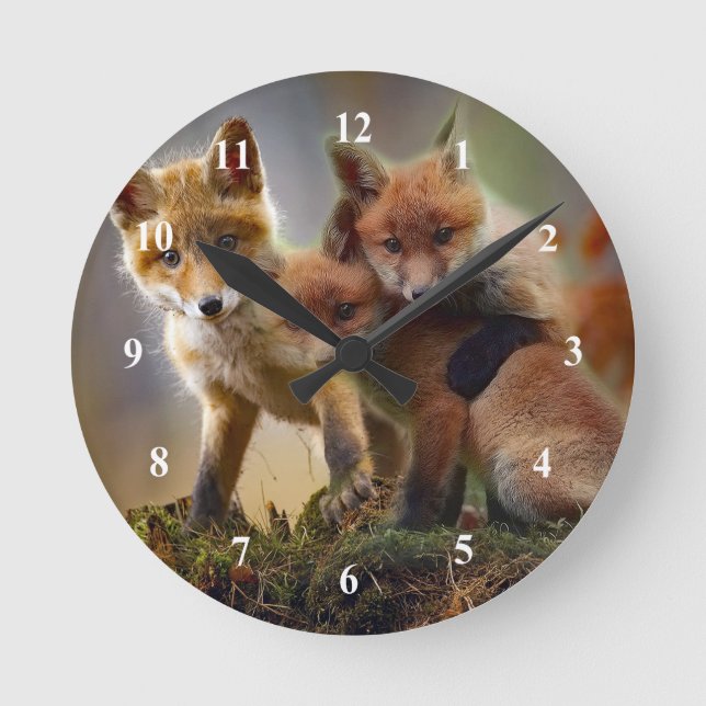 Fox Kits Photo Round Clock (Front)