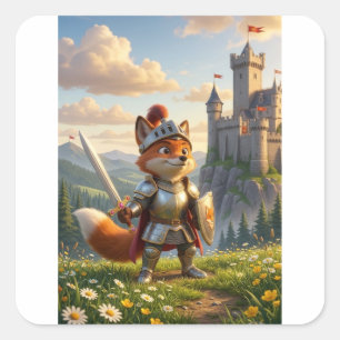 Fox Knight Kids Cartoon Square Sticker