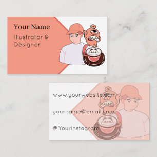 Fox Latte Art & Urban Style – Anime Boy with Cap Business Card
