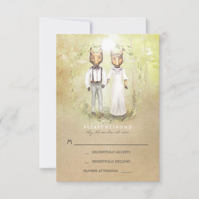 Fox Love Wedding RSVP Cards (Front)