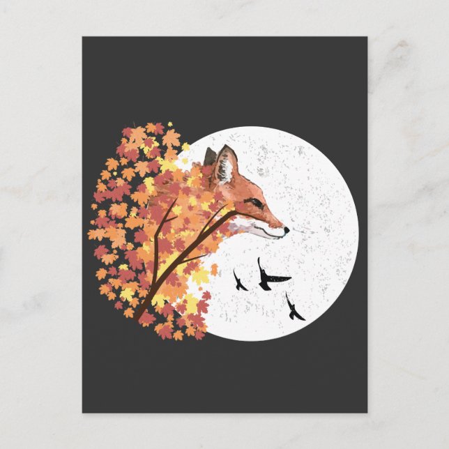 Fox Lover Autumn Moon Tree Animal Forest Nature Postcard (Front)