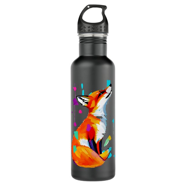 Fox Lover Drawing oil painting artwork of a fox 710 Ml Water Bottle (Front)