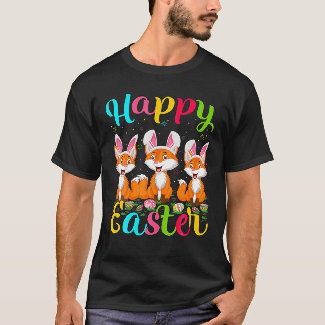 Fox Lover Funny Easter Egg Bunny Fox Happy Easter T-Shirt (Front)