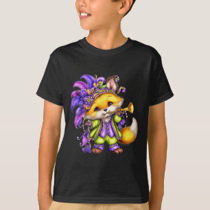 Fox Mardi Gras Nola Mask Beads Cute Kids Boys Girl T-Shirt