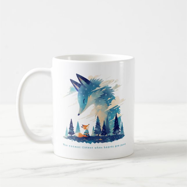Fox meeting Cosmic fox spirit in starry sky art Coffee Mug (Left)