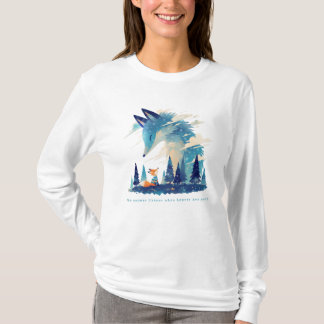 Fox meeting Cosmic fox spirit in starry sky art T-Shirt