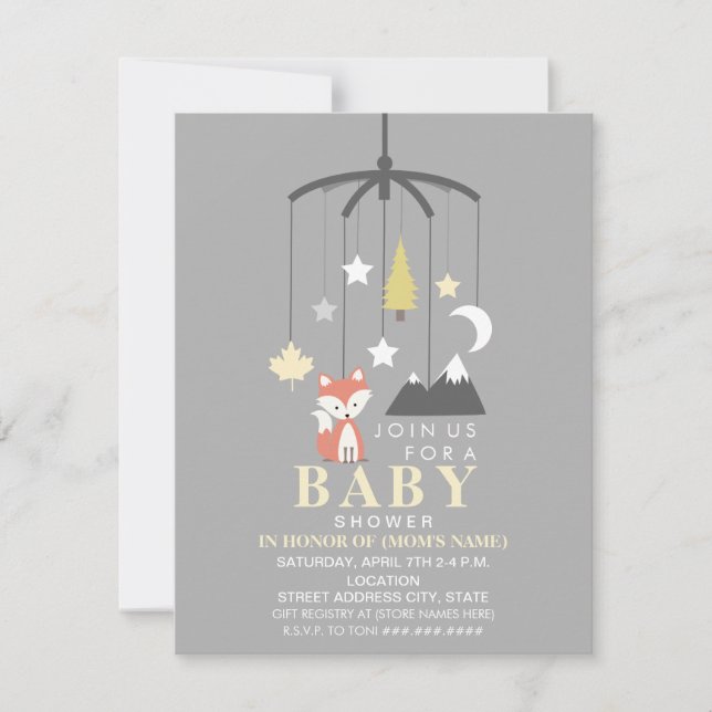 Fox Mobile Neutral Modern Baby Shower Invitation (Front)