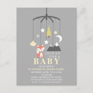 Fox Mobile Neutral Modern Baby Shower Invitation