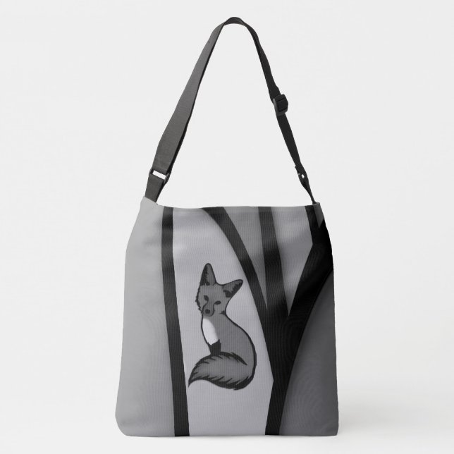 Fox Modern Art Design in Silver Crossbody Bag (Back)