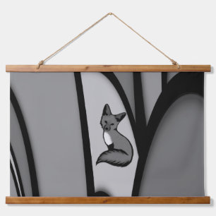Fox Modern Art Design in Silver Hanging Tapestry