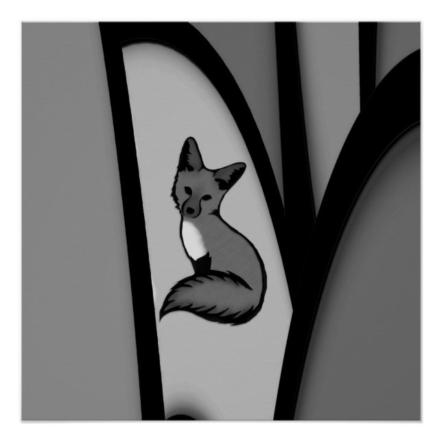 Fox Modern Art Design in Silver Poster (Front)