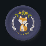 Fox Modern Boy Baby Shower Paper Plate<br><div class="desc">Baby shower paper plates featuring an illustration of a fox surrounded by a wreath with illustrations of an acorn leaves,  and flowers.</div>