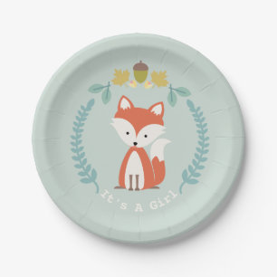 Fox Modern Girl Baby Shower Paper Plate