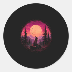 Fox moon forest mountain wilderness nature classic round sticker