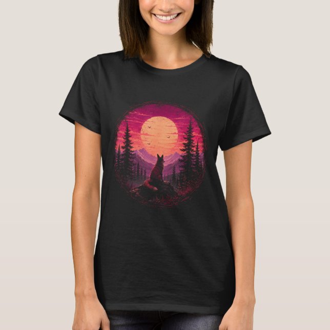 Fox moon forest mountain wilderness nature T-Shirt (Front)