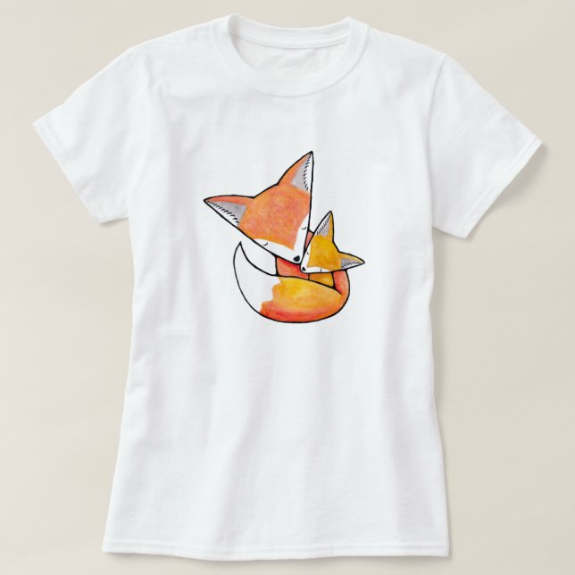Fox Mother Child Baby Fox graphic T-shirt (Design Front)