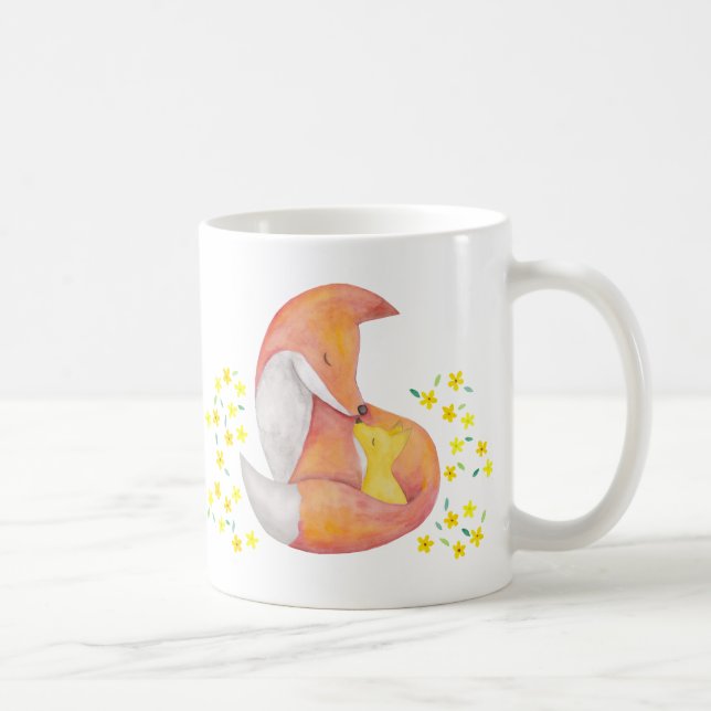 Fox mum and Baby Mug Red Fox Art Gift for Mother (Right)