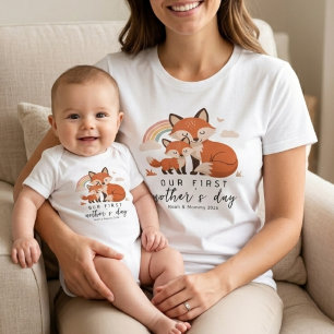Fox Mum Baby First Mother’s Day Pastel Rainbow T-Shirt
