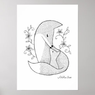 Fox mum & baby Poster Fox Nursery Wall Decor Print