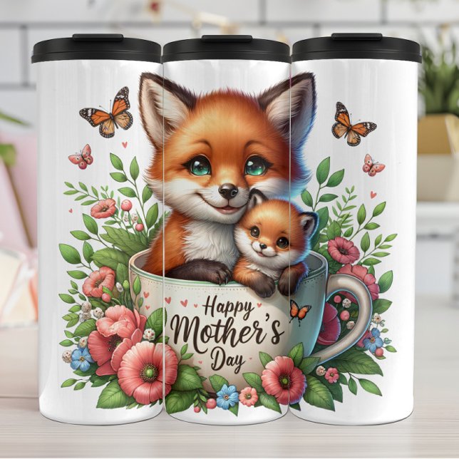 Fox Mum: Cub, Flowers, Mother's Day Thermal Tumbler (Creator Uploaded)