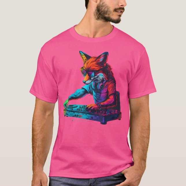 Fox Music Dj Dance Club Techno House Music Turntab T-Shirt (Front)