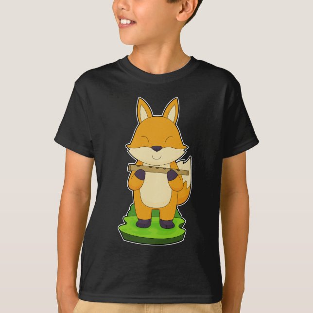 Fox Musician Flute Music T-Shirt (Front)