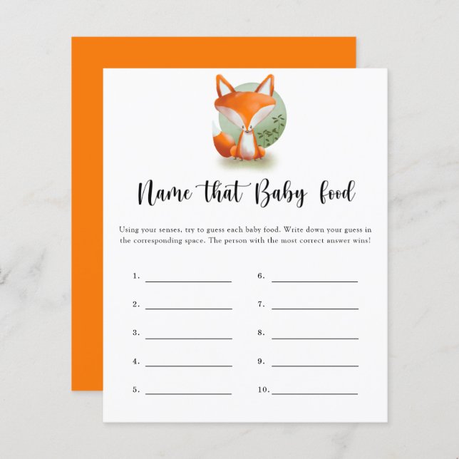 Fox - Name that baby Food shower game (Front/Back)
