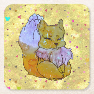 Fox named Dice Square Paper Coaster