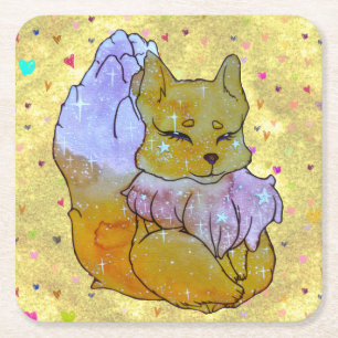 Fox named Dice Square Paper Coaster