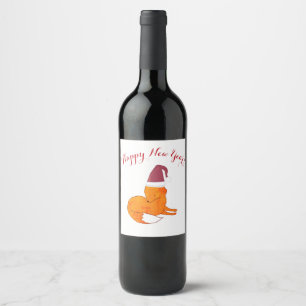 Fox New Year Custom Happy New year Wine Label