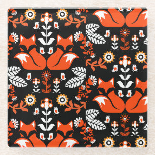 Fox Nordic Scandinavian Folk Art Tablecloth Glass Coaster