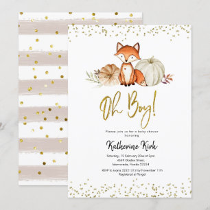 Fox Oh Boy Fall Pumpkin Baby Shower Invitation