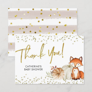 Fox Oh Boy Fall Pumpkin Baby Shower Thank You Card