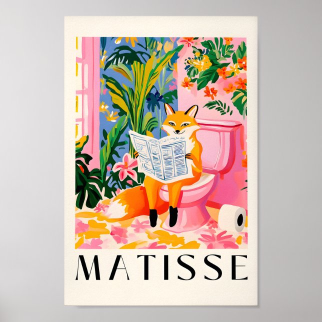 Fox On A Toilet Print, Funny Bathroom Wall Art, Fo Poster (Front)