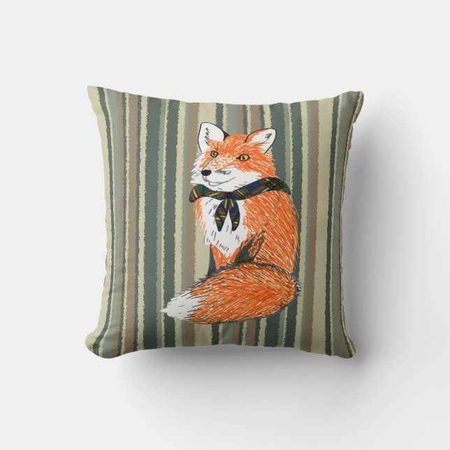 Fox on Desert Stripes Cushion (Front)