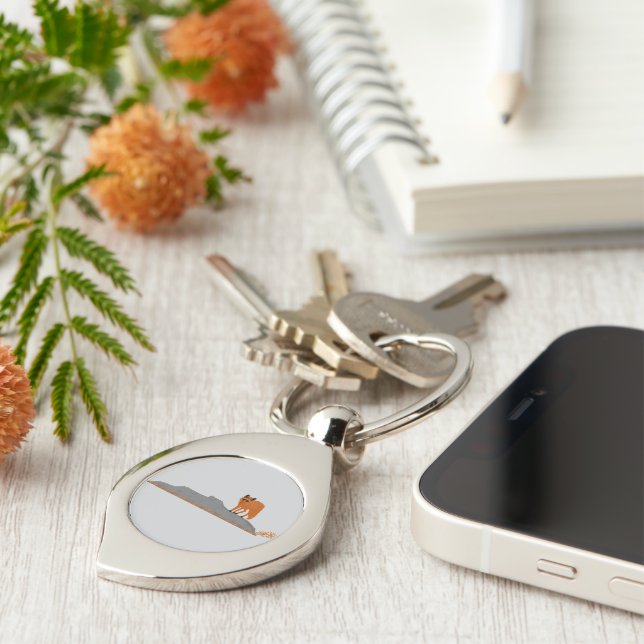 🦊 Fox on the Rock Metal Keychai Key Ring (Side)