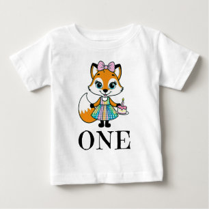 Fox One Today 1st Birthday Gingham Dress White Baby T-Shirt