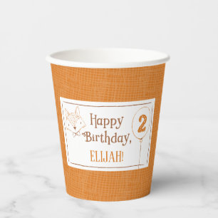 Fox Orange White 2nd Birthday Personalised Paper Cups