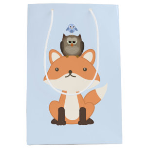 Fox Owl and Bird Blue Medium Gift Bag