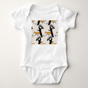 Fox, owl, tree, vintage seamless. baby bodysuit