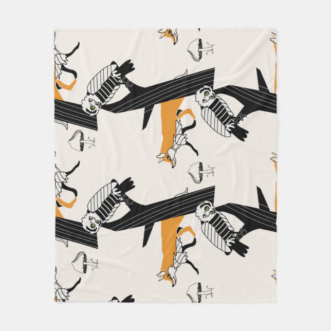Fox, owl, tree, vintage seamless. fleece blanket (Front)